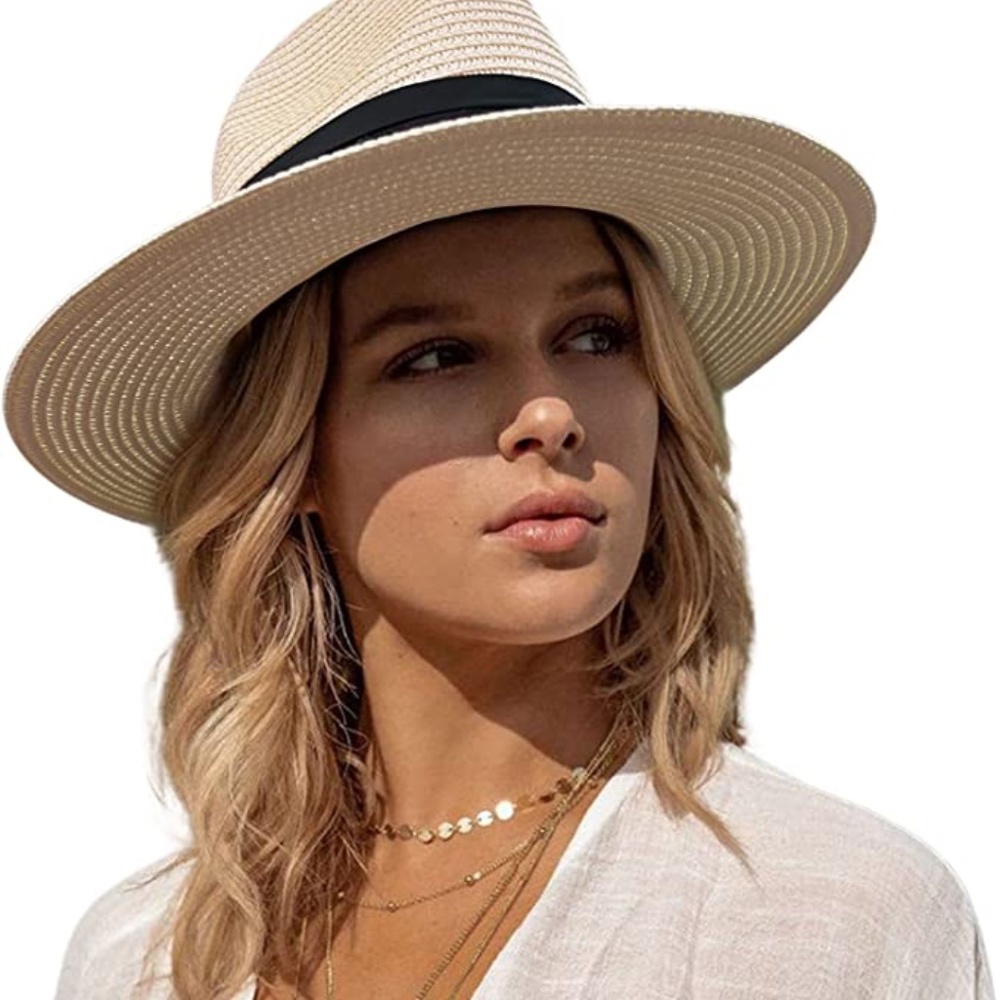 Womens Panama Straw Fedora Hat UPF50 NWT